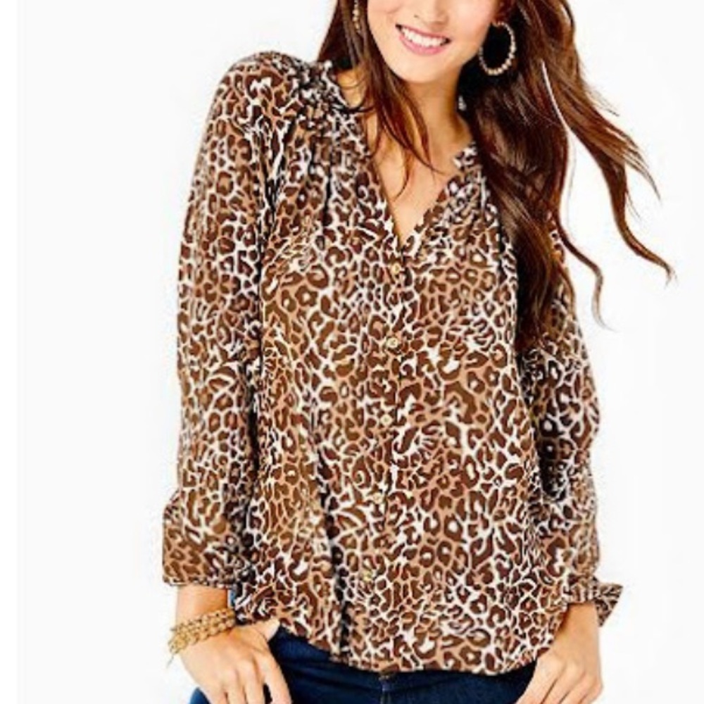 Ann Taylor Animal Print Long Sleeve Blouse, Size 8